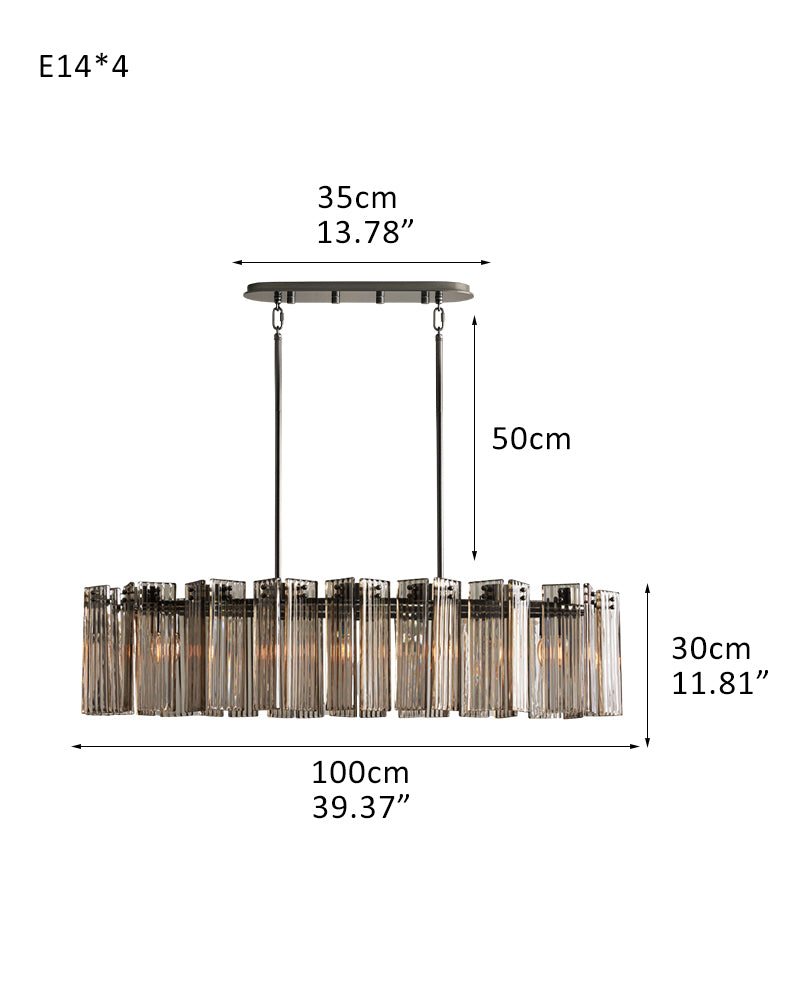 4-light Oval Brass 1-tier Chandelier 40'' with Clear Glass Lampshade