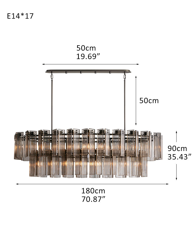 4-light Oval Brass 1-tier Chandelier 40'' with Clear Glass Lampshade