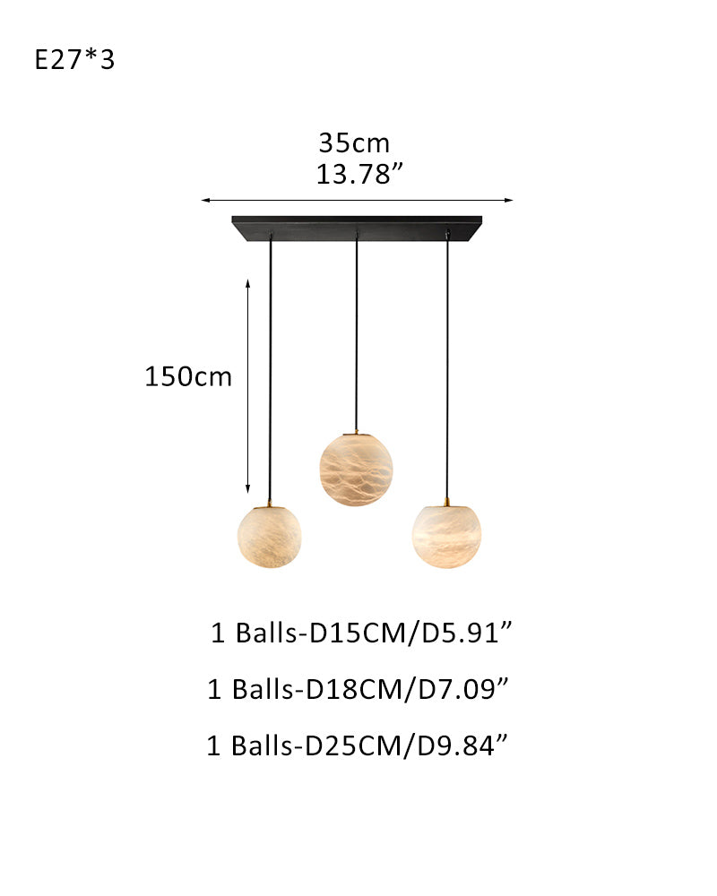Art Decor Linear Moon Alabaster Globe Multi-Light Chandelier for Dining Kitchen Ambience