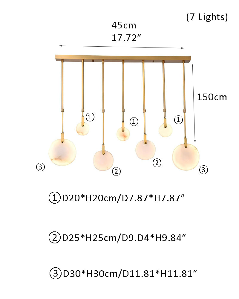 Postmodern LED chandelier specs: D20cm, D25cm, D30cm, height 150cm for modern interiors.