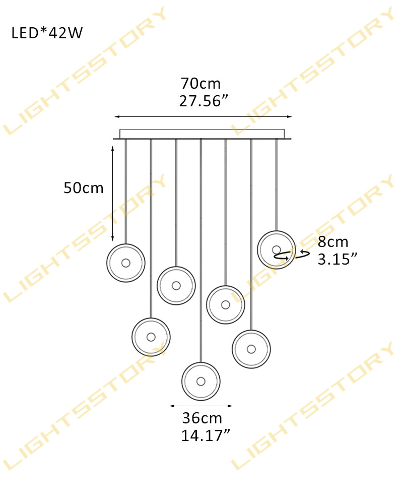 Lausanne Series Geometric Chandelier | Rotatable Alabaster Hand-selected natural alabaster diffusers with sleek metal rods, Sleek metal finish for Kitchen islands, entryways, and dining rooms 7 light-D36*H8CM D14.17"*H3.15"-L Modern Pendant lamp