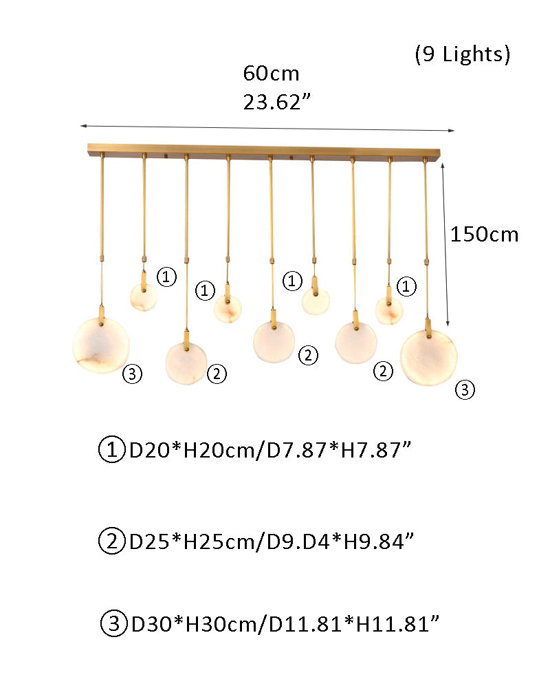 Postmodern LED chandelier specs: D20cm, D25cm, D30cm, height 150cm for modern decor.