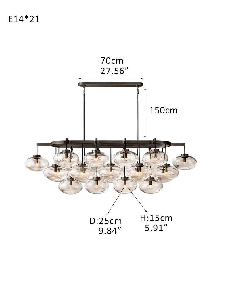 11/21/31-Light Cluster Round/Rectangle Dimming Chandelier 48“60”72" with Clear Glass shade