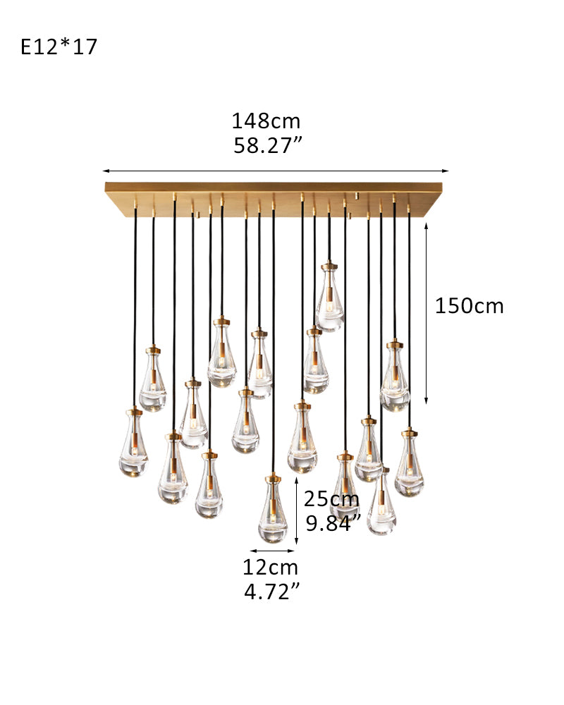 Aveline K9 Crystal Teardrop Cascading Cluster Pendant Light - Crystal Clear Teardrops, Serene Black Trim - Kitchens, Dining & Living Rooms