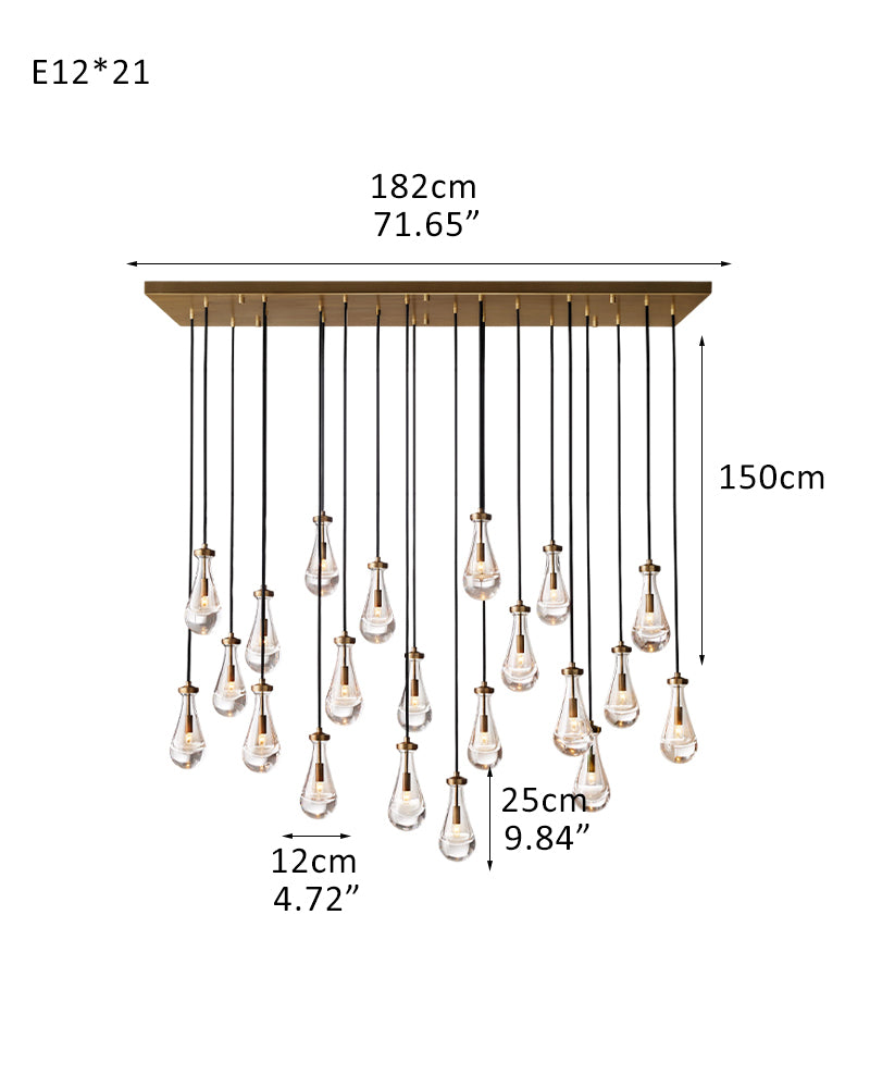 Aveline K9 Crystal Teardrop Cascading Cluster Pendant Light - Crystal Clear Teardrops, Serene Black Trim - Kitchens, Dining & Living Rooms