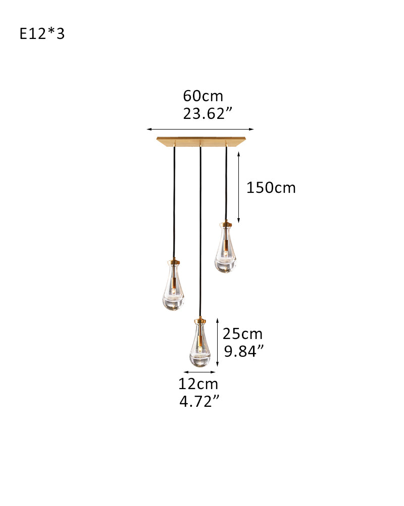 Aveline K9 Crystal Teardrop Cascading Cluster Pendant Light - Crystal Clear Teardrops, Serene Black Trim - Kitchens, Dining & Living Rooms