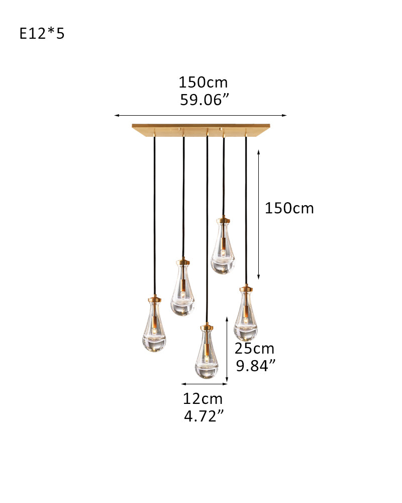 Aveline K9 Crystal Teardrop Cascading Cluster Pendant Light - Crystal Clear Teardrops, Serene Black Trim - Kitchens, Dining & Living Rooms