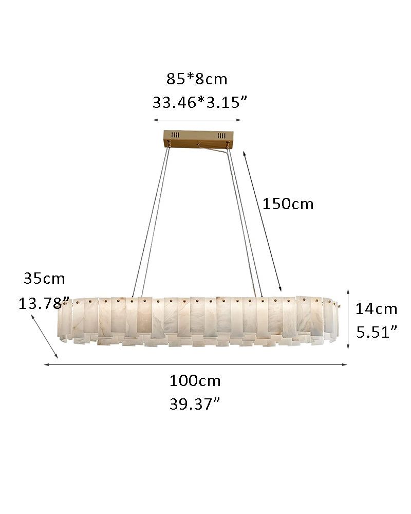 Circle White Alabaster Double Chandelier with dimensions in modern interior design
