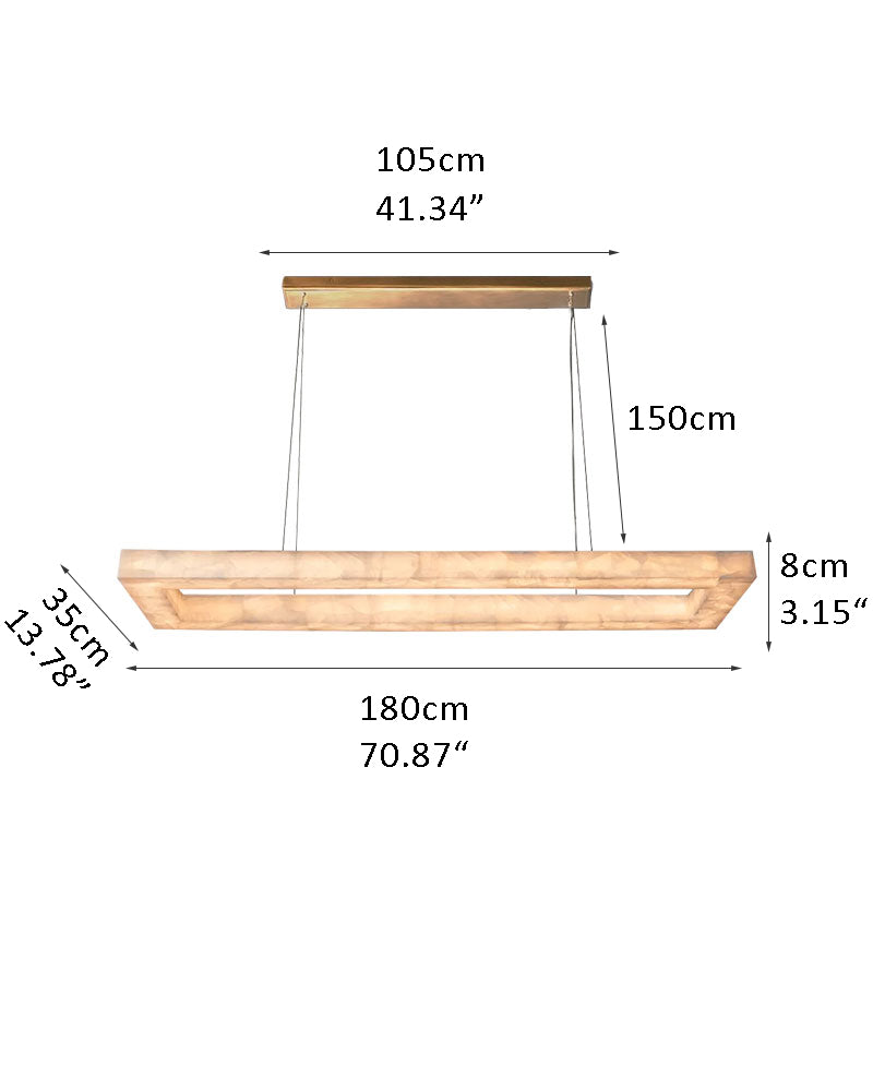 Rectangular cloud stone LED chandelier dimensions: 105cm x 35cm x 8cm.