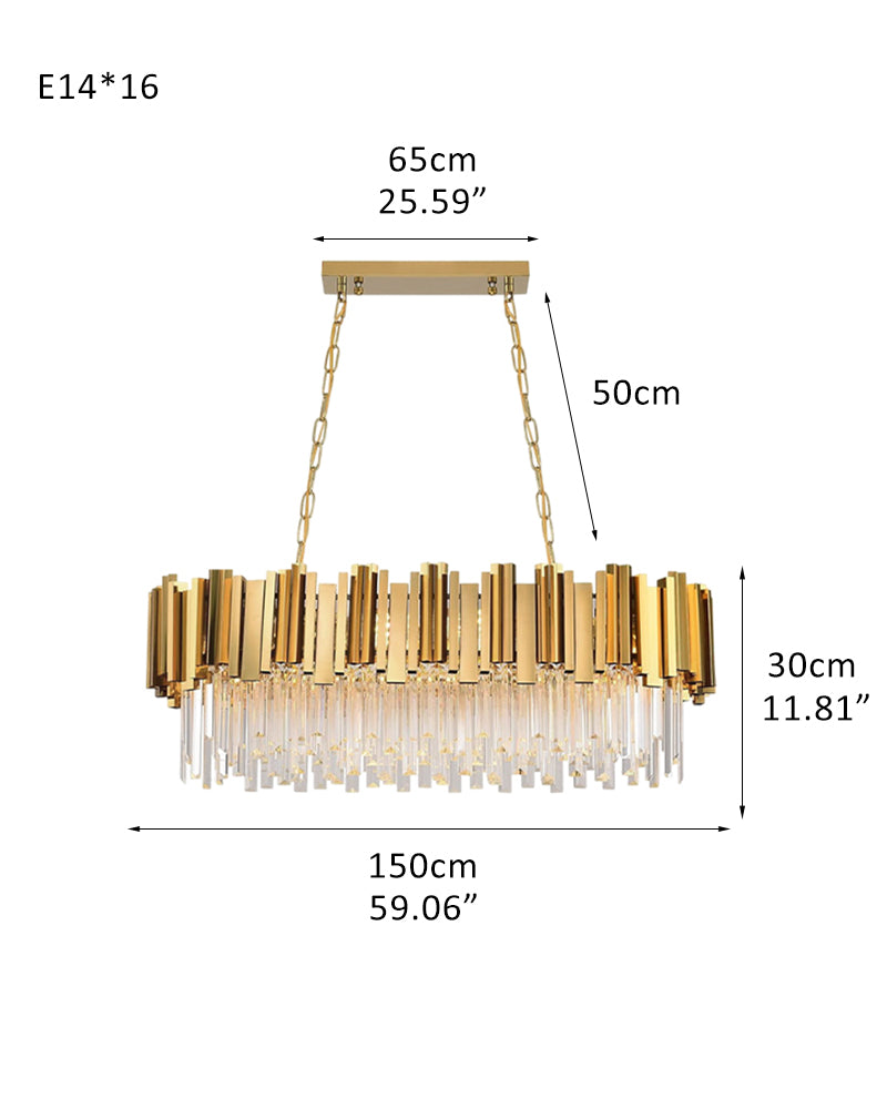 Oval Crystal Chandelier Gold Stainless Steel suspension ceiling Lighting Adjustable Suspension Chain