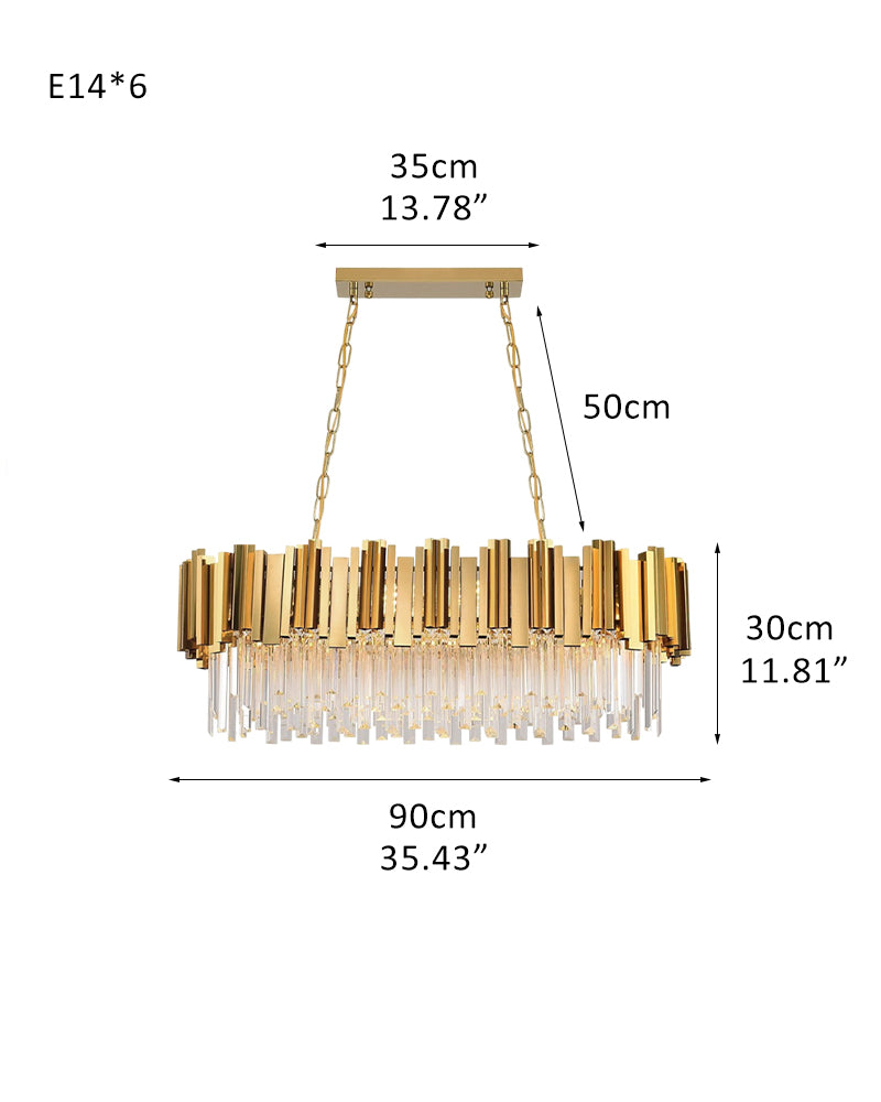 Oval Crystal Chandelier Gold Stainless Steel suspension ceiling Lighting Adjustable Suspension Chain