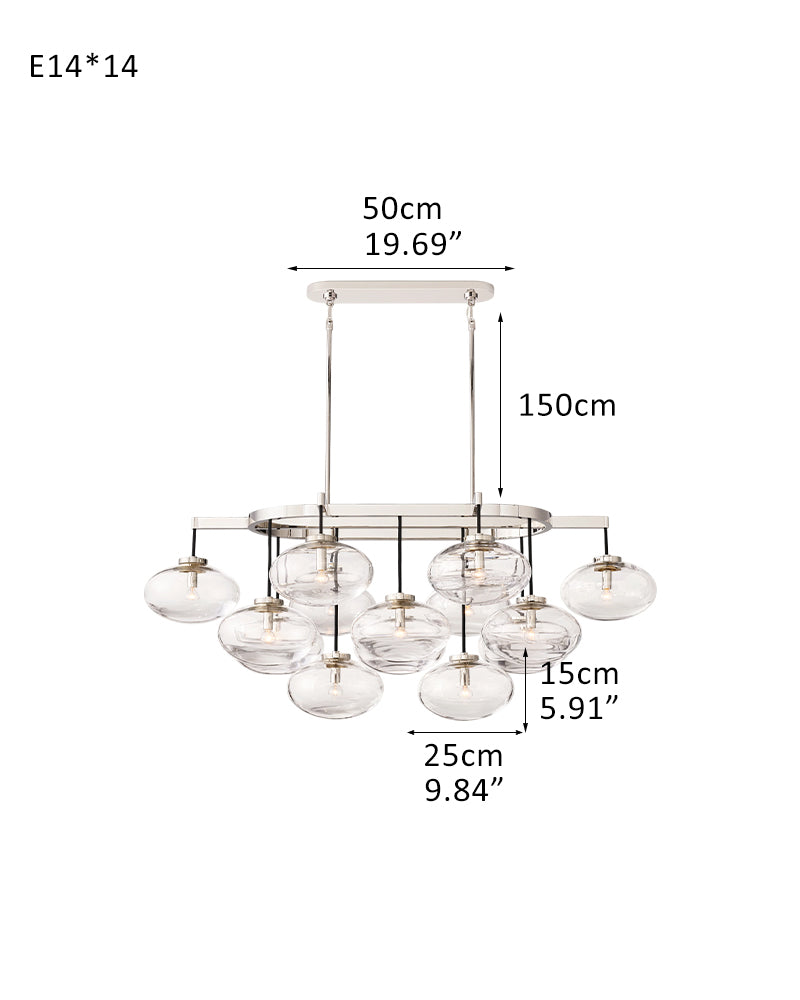 11/21/31-Light Cluster Round/Rectangle Dimming Chandelier 48“60”72" with Clear Glass shade