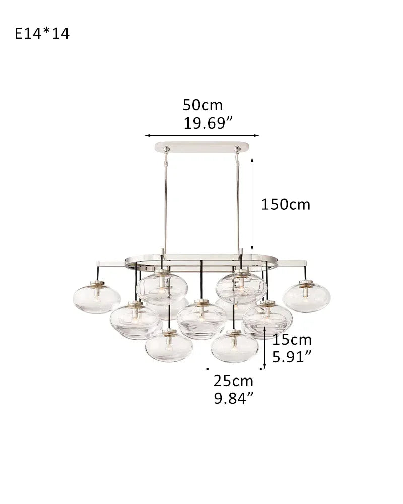 Vence Series Prismatic Chandelier | Round Clear Glass Shades with Freeform Black Cords, Polished canopy with black cord contrast for Living Rooms and Dining Areas 14-light-L137*W91*H115CM L53.94“W35.83"*H45.28" Silver American Vintage chandelier lamp