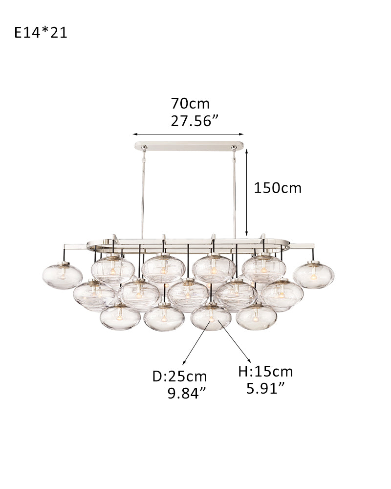 11/21/31-Light Cluster Round/Rectangle Dimming Chandelier 48“60”72" with Clear Glass shade