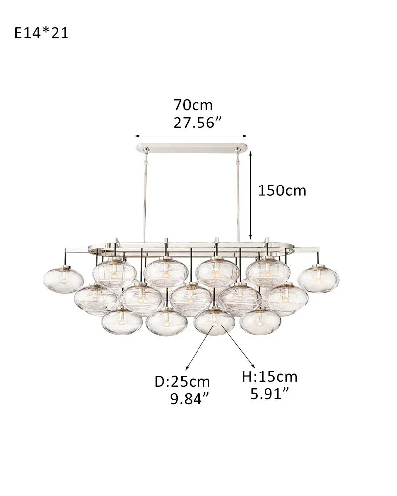 Vence Series Prismatic Chandelier | Round Clear Glass Shades with Freeform Black Cords, Polished canopy with black cord contrast for Living Rooms and Dining Areas 21-light-L183*W91*H115CM L53.94“W35.83"*H45.28" Silver American Vintage chandelier lamp