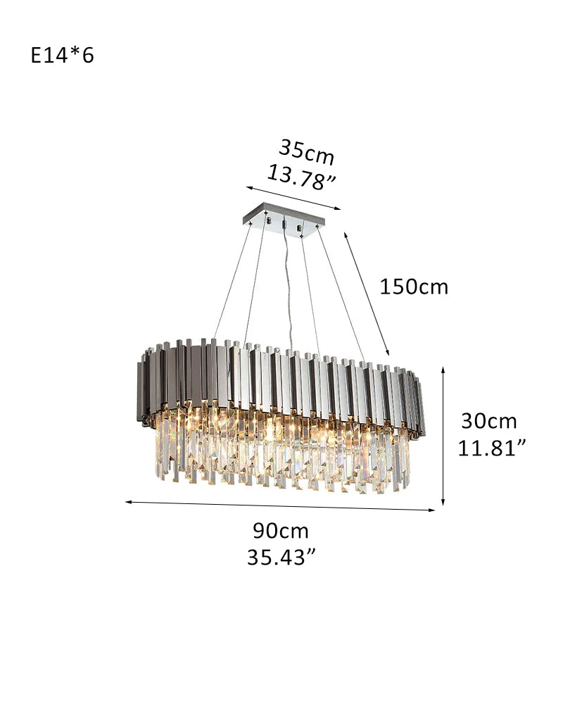 Oval Crystal Chandelier Gold Stainless Steel suspension ceiling Lighting Adjustable Suspension Chain