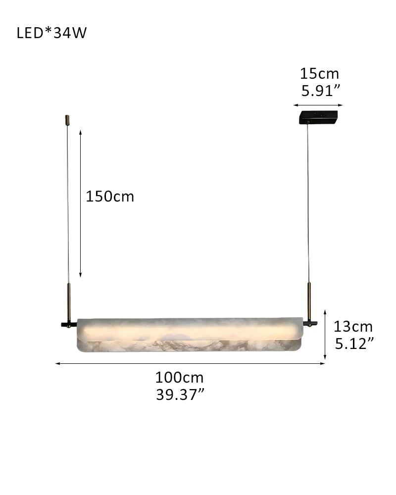 Organic Alabaster Linear Pendant Lightiing with Black Metal Frame for Kitchen Island