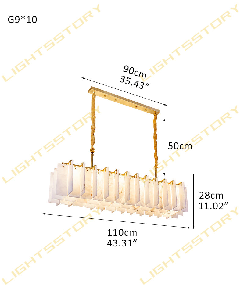 Linear Rectaggered Alabaster Panel Chandelier - Multi-layer Stone