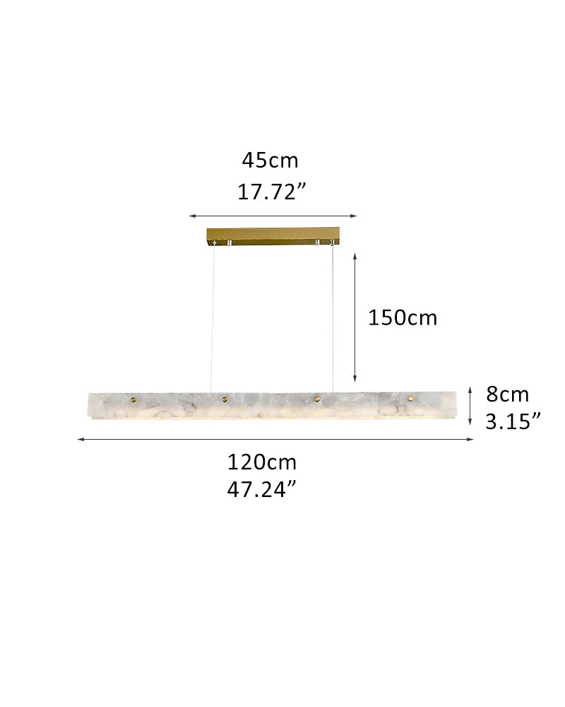 Dimensions of Nordic marble linear pendant light for kitchen or dining area.