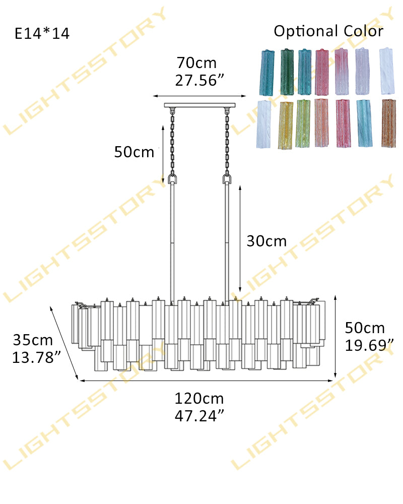 Cortina Murano Glass Amber Blush Ghiaccio Fluted Rods Linear Chandelier - Crystal Clear, Lux Gold Trim - Kitchen Islands & Dining Rooms
