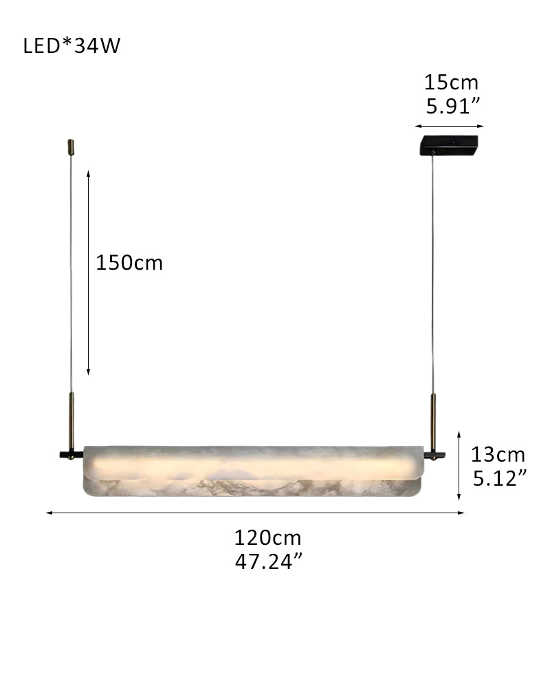 Organic Alabaster Linear Pendant Lightiing with Black Metal Frame for Kitchen Island