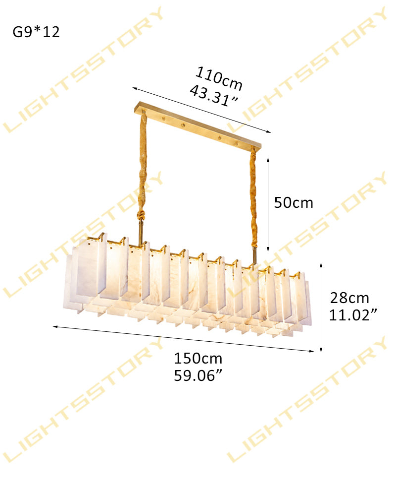 Linear Rectaggered Alabaster Panel Chandelier - Multi-layer Stone
