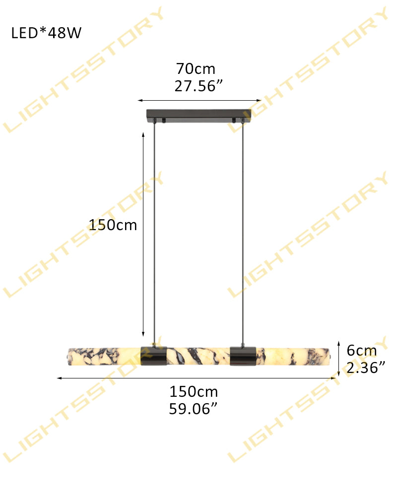 Modern Luxury LED Marble Linear Suspension Light Wide 36" 48" 60" for Kitchen Island L150*H6CM L59.06"*H2.36" Black + White Luxury Modern Chandelier