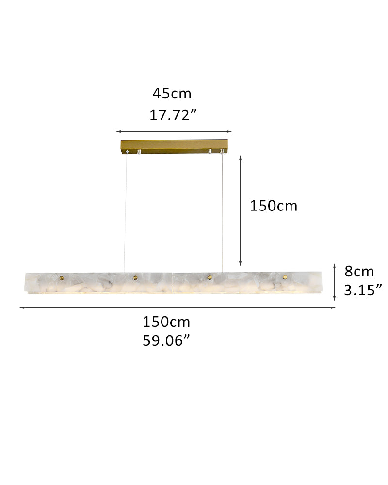 Dimensions of Nordic marble linear pendant light for stylish kitchen or dining area.