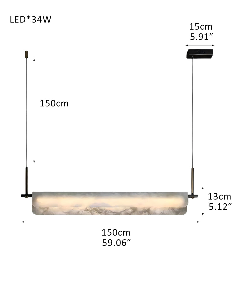 Organic Alabaster Linear Pendant Lightiing with Black Metal Frame for Kitchen Island