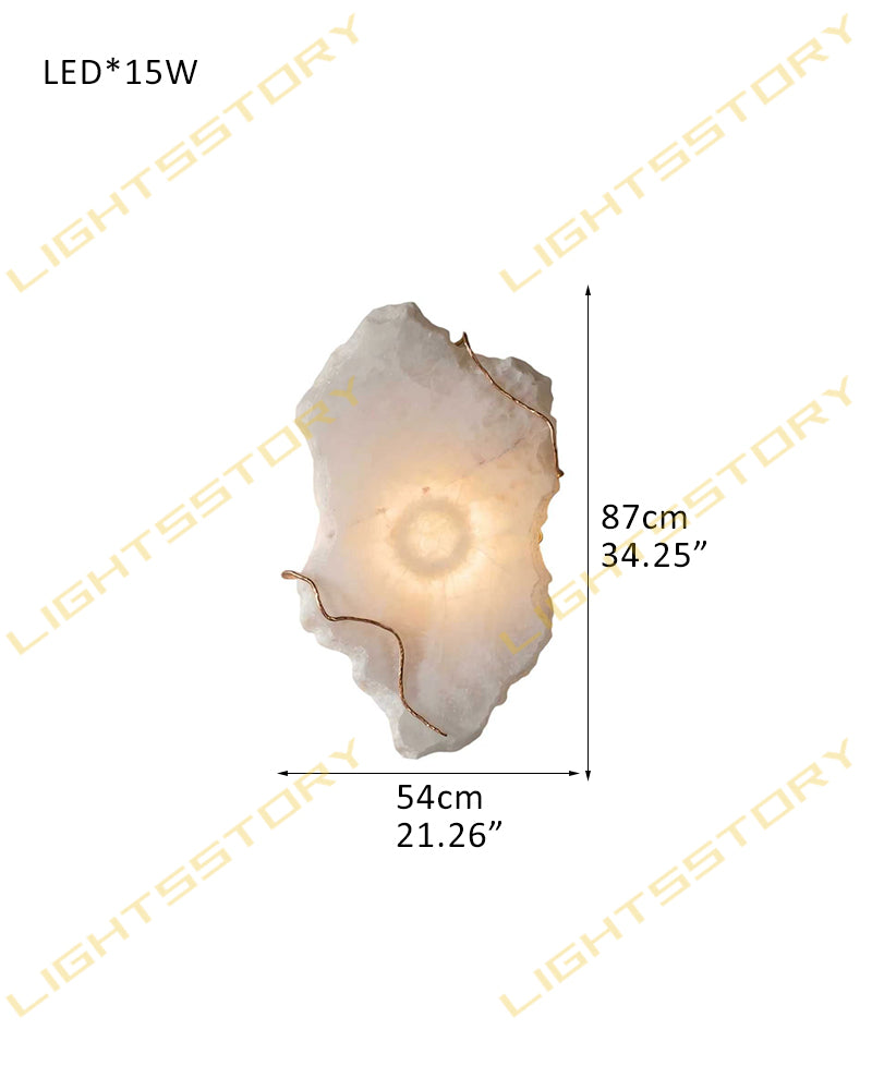 Alabaster Natural Shard Wall Light Sconce - Natural Spanish Alabaster Hand-Cut Shape, Organic Trim - Bedrooms, Hallways & Bathrooms