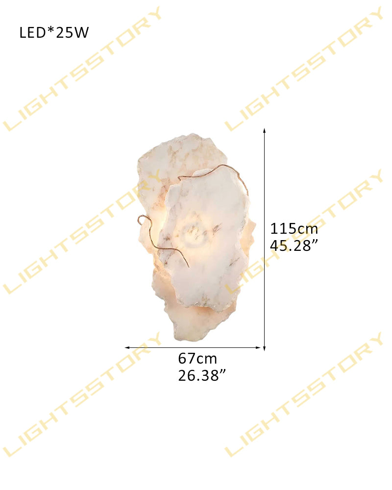 Alabaster Natural Shard Wall Light Sconce - Natural Spanish Alabaster Hand-Cut Shape, Organic Trim - Bedrooms, Hallways & Bathrooms