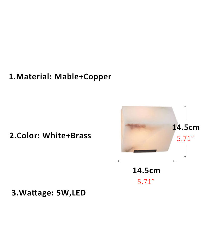 LED alabaster wall sconce in geometric design with white and brass accents, 5W