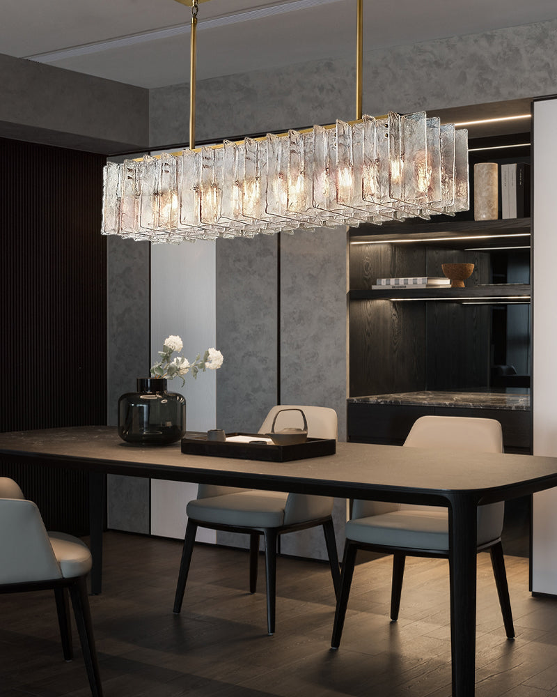 Luxury Glass Long chandelier in brass