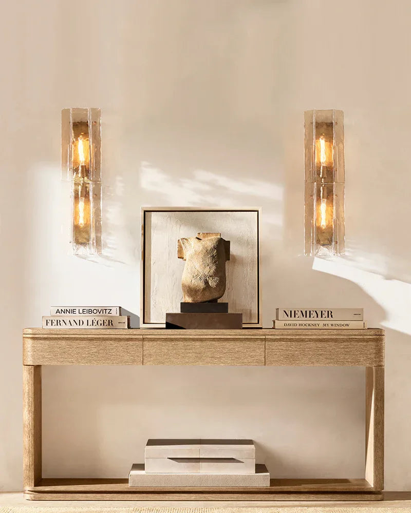 LightsStory Series Geometric Wall Sconce | Interlocking Planes Solid cast smoke grey and clear glass, Corrugated glass texture for Modern hallways and minimalist living spaces American Vintage chandelier lamp