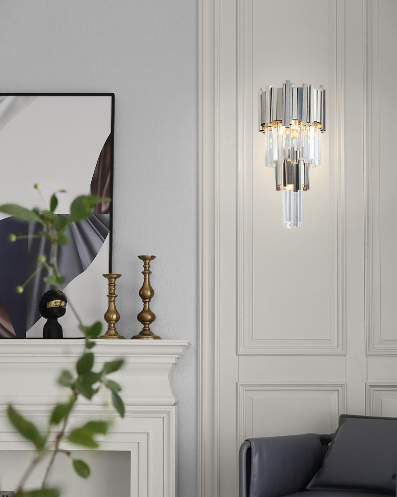 Modern Two Level Silver Crystal Wall Sconce