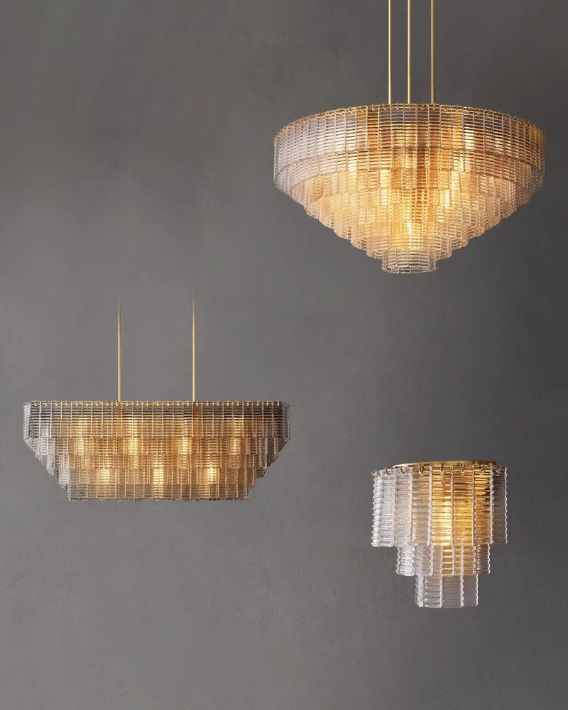 Multi-Tier Round Ribbed Glass Tile Chandelier Collection