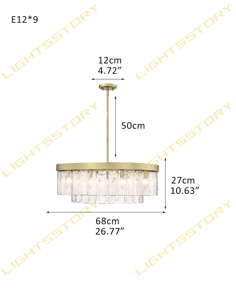 Clear Glass Multi-tier Black/Golden Chandelier Lighting for Living room - Luxury Cirara Collection 9-light-D68*H27CM D26.77"*H10.63" Gold + Clear Glass