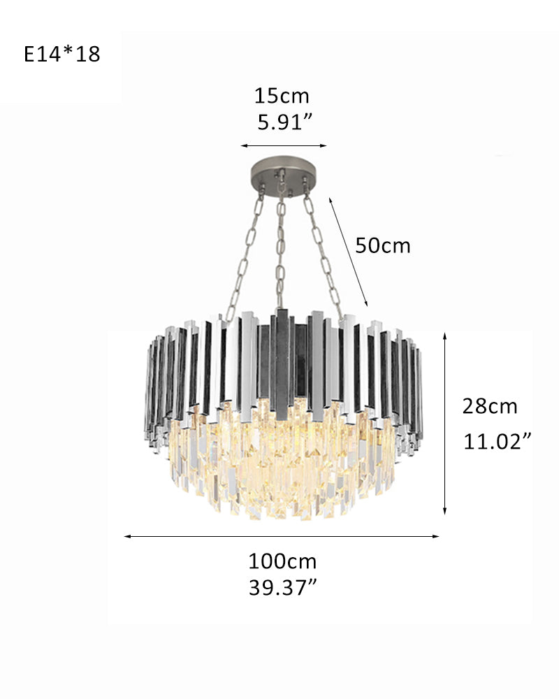 8/12/18/27-light Drum Round Crystal Chandelier dimming with Chrome/Gold Stainless housing