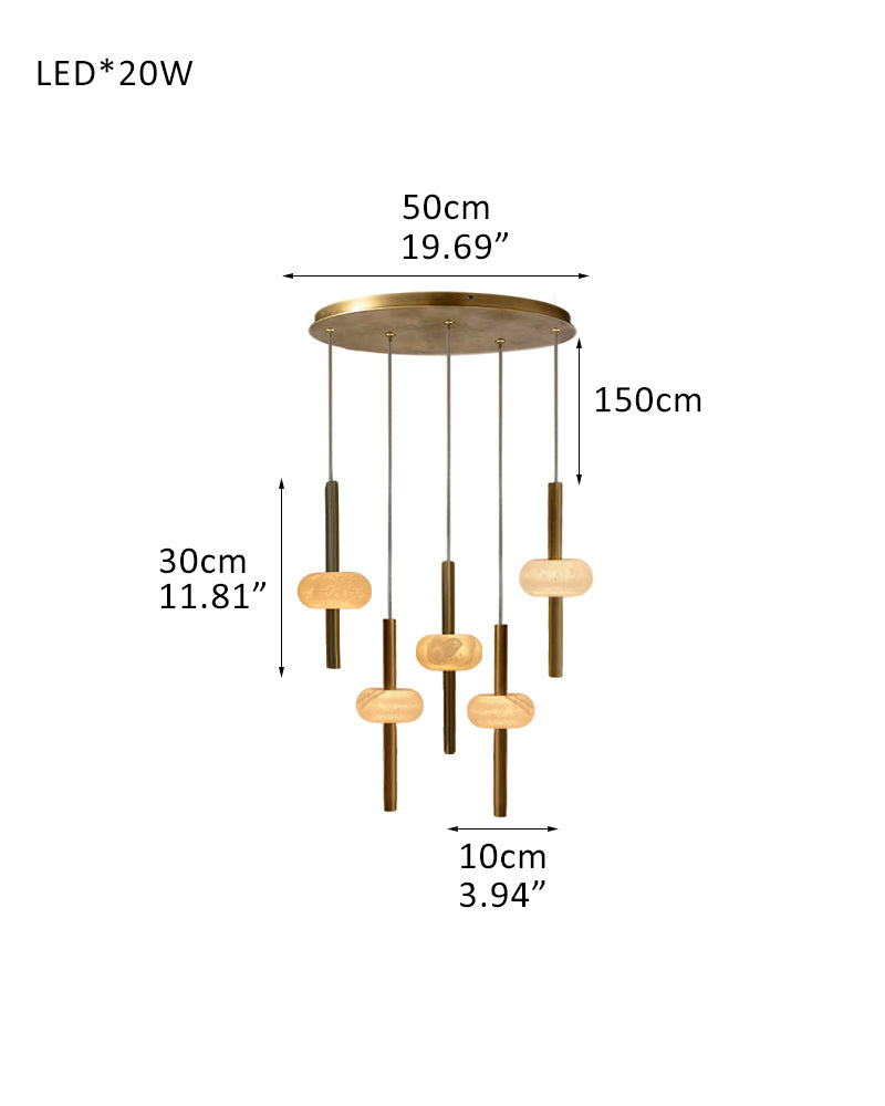 Modern Elegance Handmade Spanish Marble Pendant Lamp Wide 4" | Adjustable Long Cord