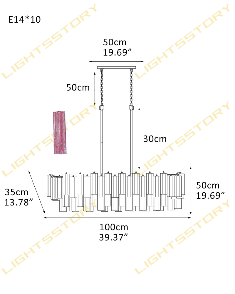 Art Unique Linear Large Murano Layered Glass Tubes Chandelier Aged Brass/Black Metal Frame