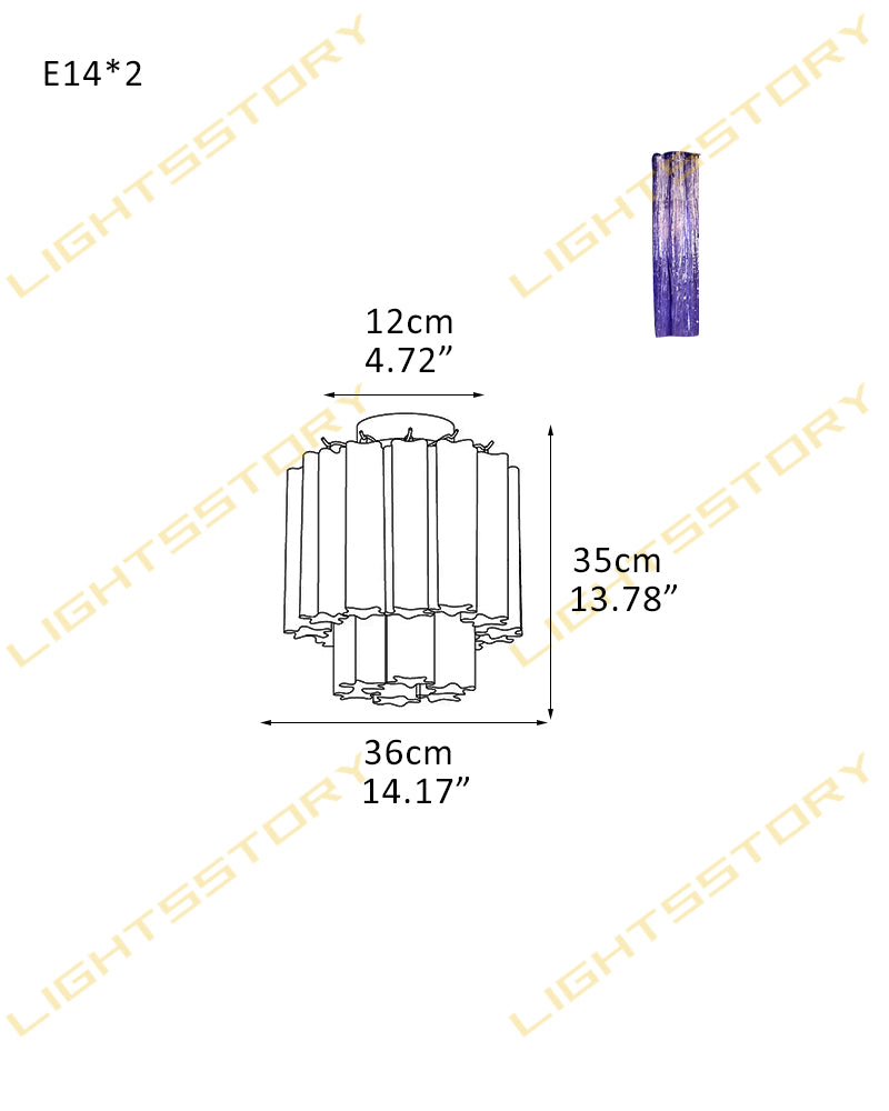 Hand-blown 18 Glass Tubes Modern Minimalist Flush Mount Ceiing Lamp Over Dining Table 2 light -D36*H35CM D14.17"*H13.78"(8 tubes) Gold + Purple Glass Modern Ceiling lamp