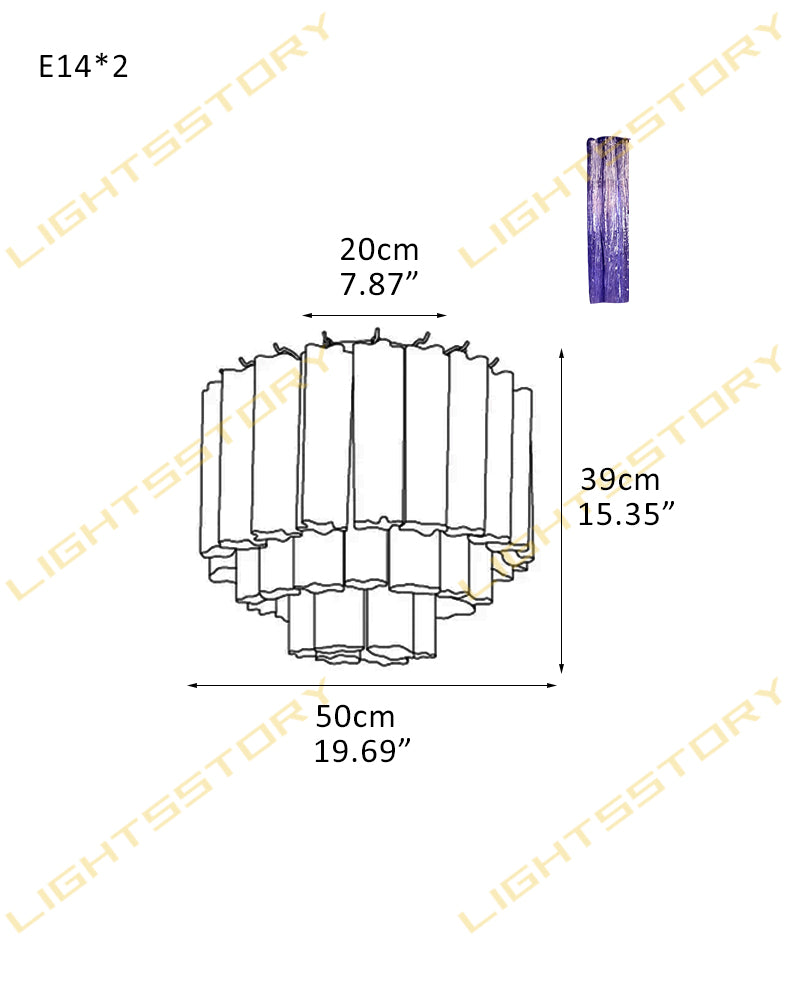 Hand-blown 18 Glass Tubes Modern Minimalist Flush Mount Ceiing Lamp Over Dining Table 2 light -D50*H39CM D19.69"*H15.35"(18 tubes) Gold + Purple Glass Modern Ceiling lamp