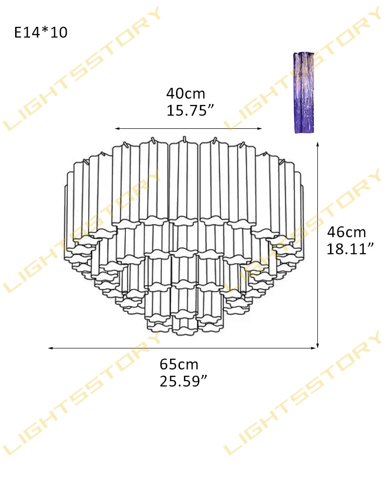 10 Lights Modern Tronchi Semi-Flush Ceiling Lamps with Venetian Colorful Glass Shade 10 light-D65*H46CM D25.59"*H18.11"(42 tubes) Brass + Purple Glass Flush Mounted Ceiling Lamp