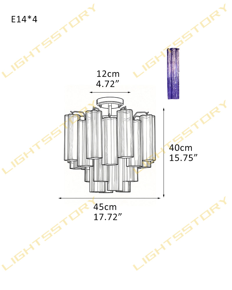 Murano Multi-tiered Glass Tubes Flush Mount Wide 18in Ceiling Lamps|Brass/Black Disc Base D45*H40CM D17.72"*H15.75" Gold + Purple Glass Modern Ceiling lamp