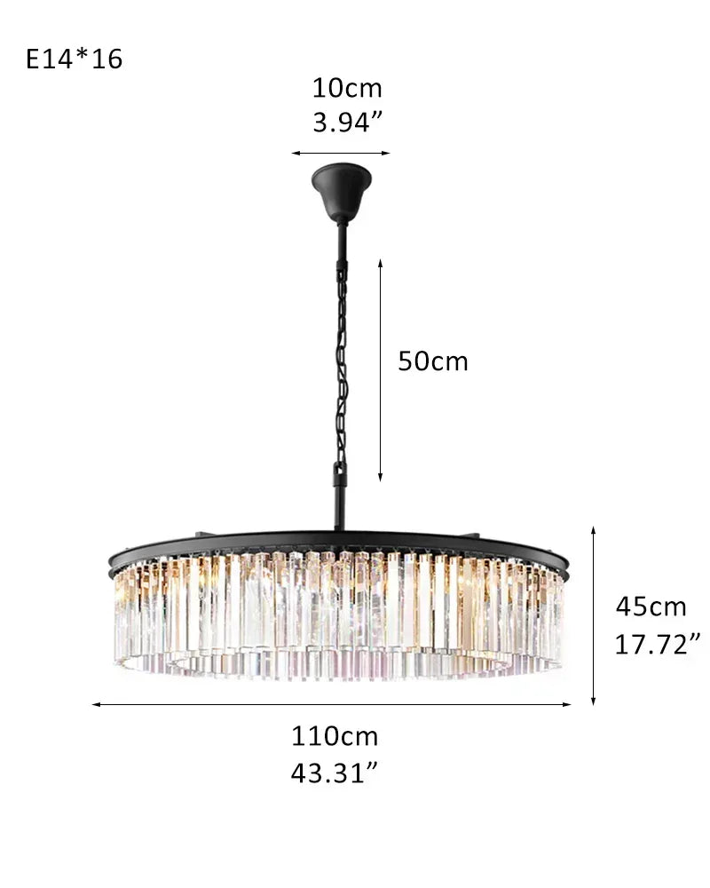 LightsStory Series Cascading Chandelier | Seven Tier Crystal Fringe Precision-cut clear triangular crystal rods and sturdy iron frame, Brushed Gold finish for Grand Foyers and Dining Rooms 2-Tier-R-D110*H45CM D43.31“*H17.72" Black American chandelier