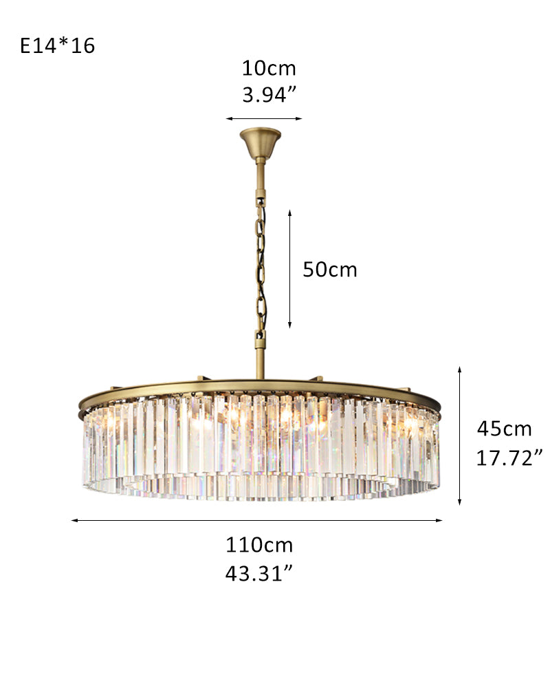 Luxury Round 7-tier Clear Crystal Fringe Chandelier 34" with Gold Iron Frame