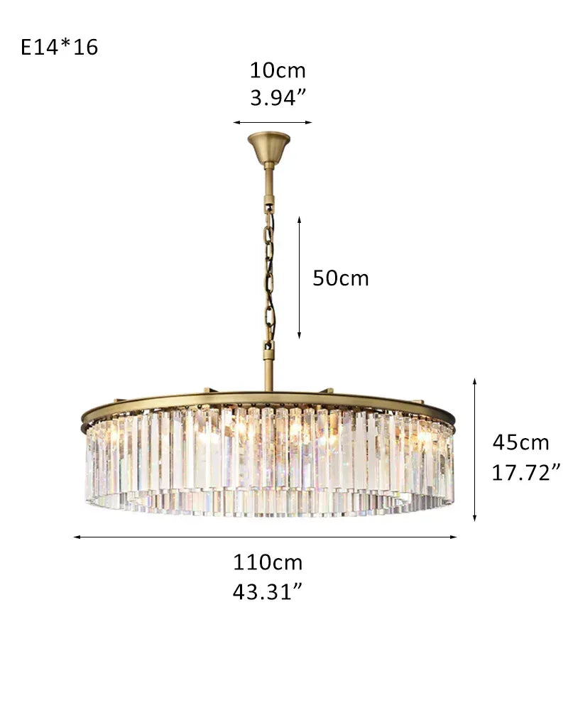 LightsStory Series Prismatic Chandelier | Five Tier Triangular Crystal Precision-cut clear triangular crystal rods and sturdy iron, Black iron finish for Grand Foyers and Dining Rooms 2-Tier-R-D110*H45CM D43.31“*H17.72" Gold American chandelier