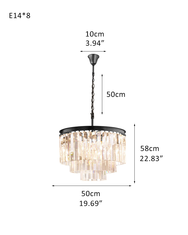 Luxury Round 7-tier Clear Crystal Fringe Chandelier 34" with Gold Iron Frame