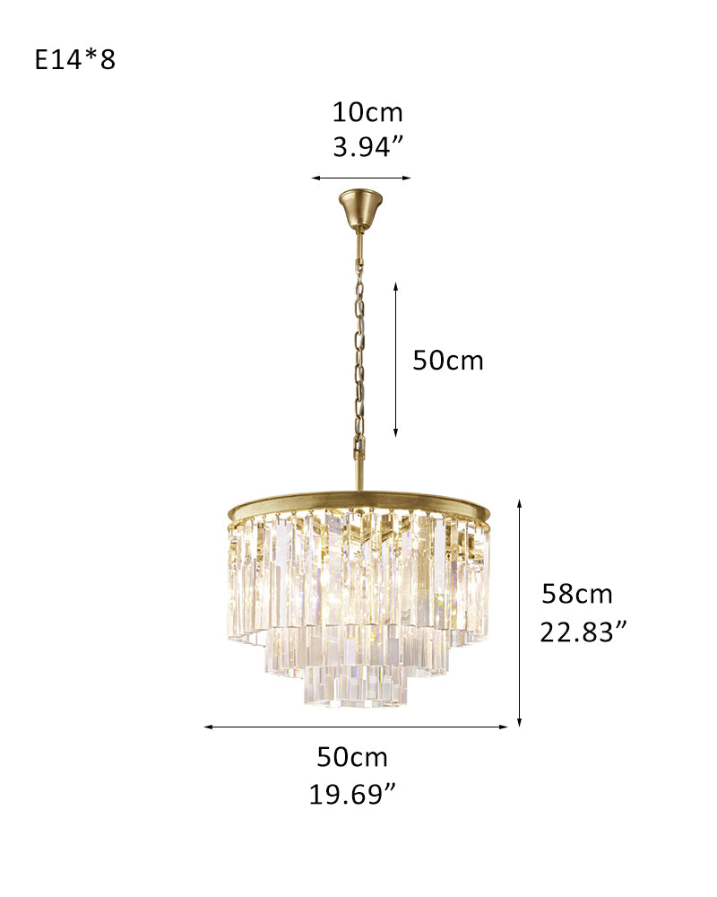 Luxury Round 7-tier Clear Crystal Fringe Chandelier 34" with Gold Iron Frame