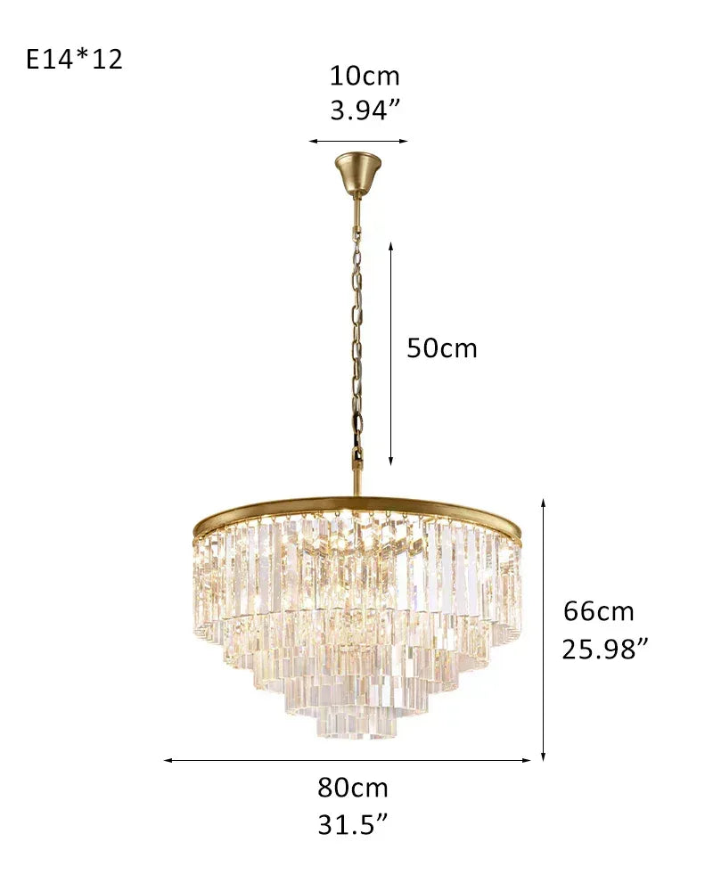 LightsStory Series Prismatic Chandelier | Multi-tier Triangular Crystal Precision-cut triangular crystal rods and sturdy iron frame, Brushed Gold and Black for Grand Foyers and Dining Rooms 5-Tier-R-D80*H66CM D31.5“*H25.98" Gold American chandelier